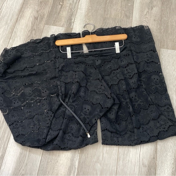 Skull Lace Pants sheer wide leg womens Black (medium) goth whimsigoth vacation - Picture 6 of 6